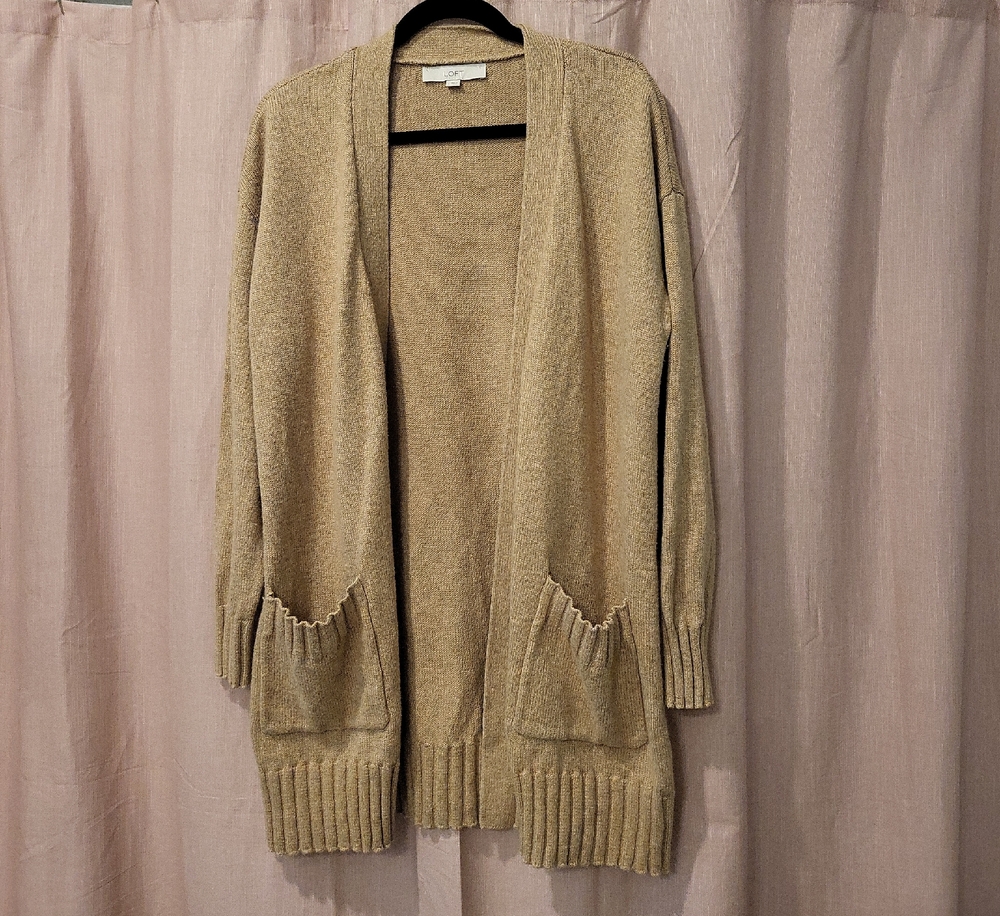 LOFT Open-Front Beige/Tan Pocket Cardigan